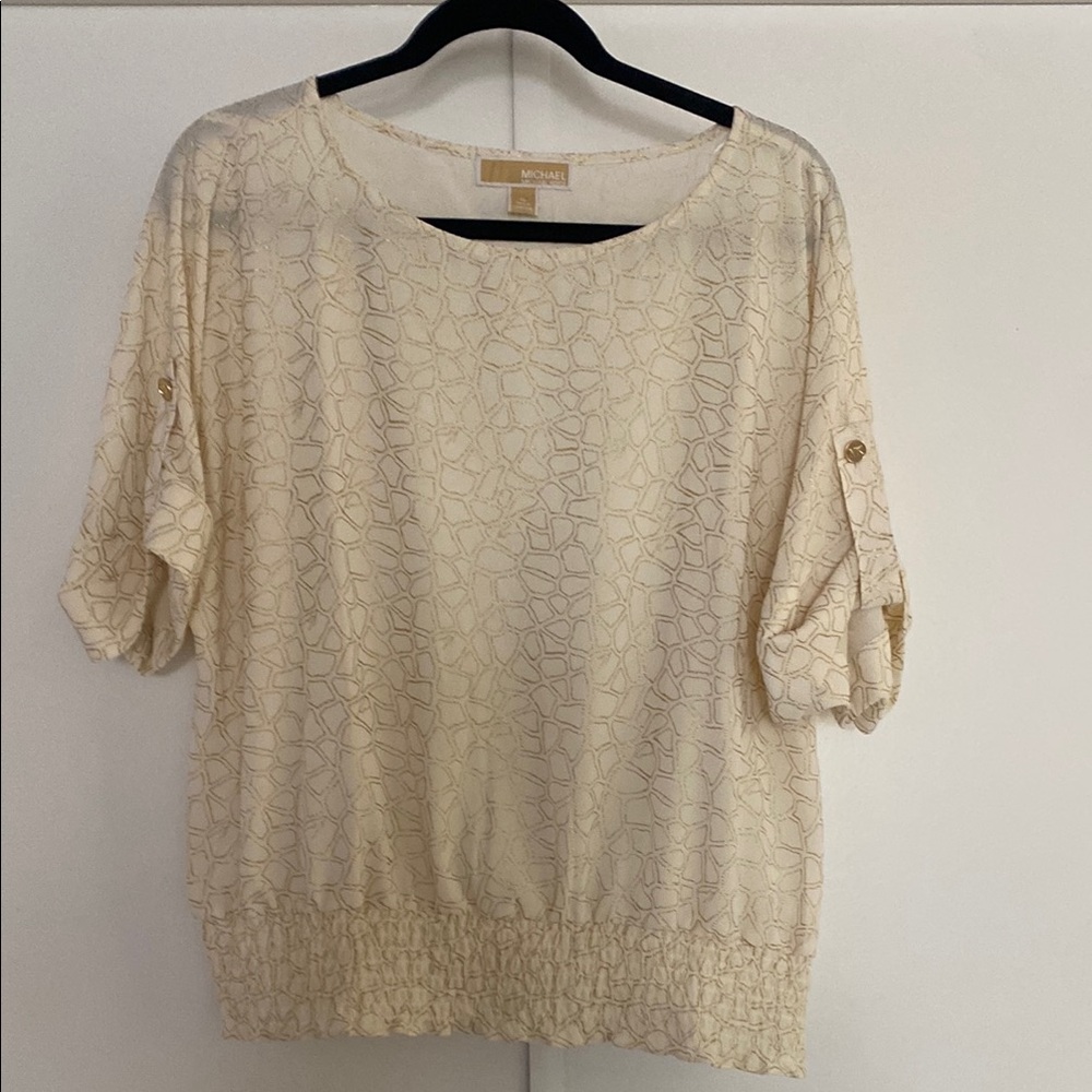 Michael Kors Cream Ribbed 3/4 Sleeve Blouse